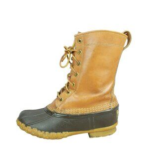Vintage LL Bean Brown Leather Lace-Up Unlined Mid-Calf Duck Boots Size 6 M